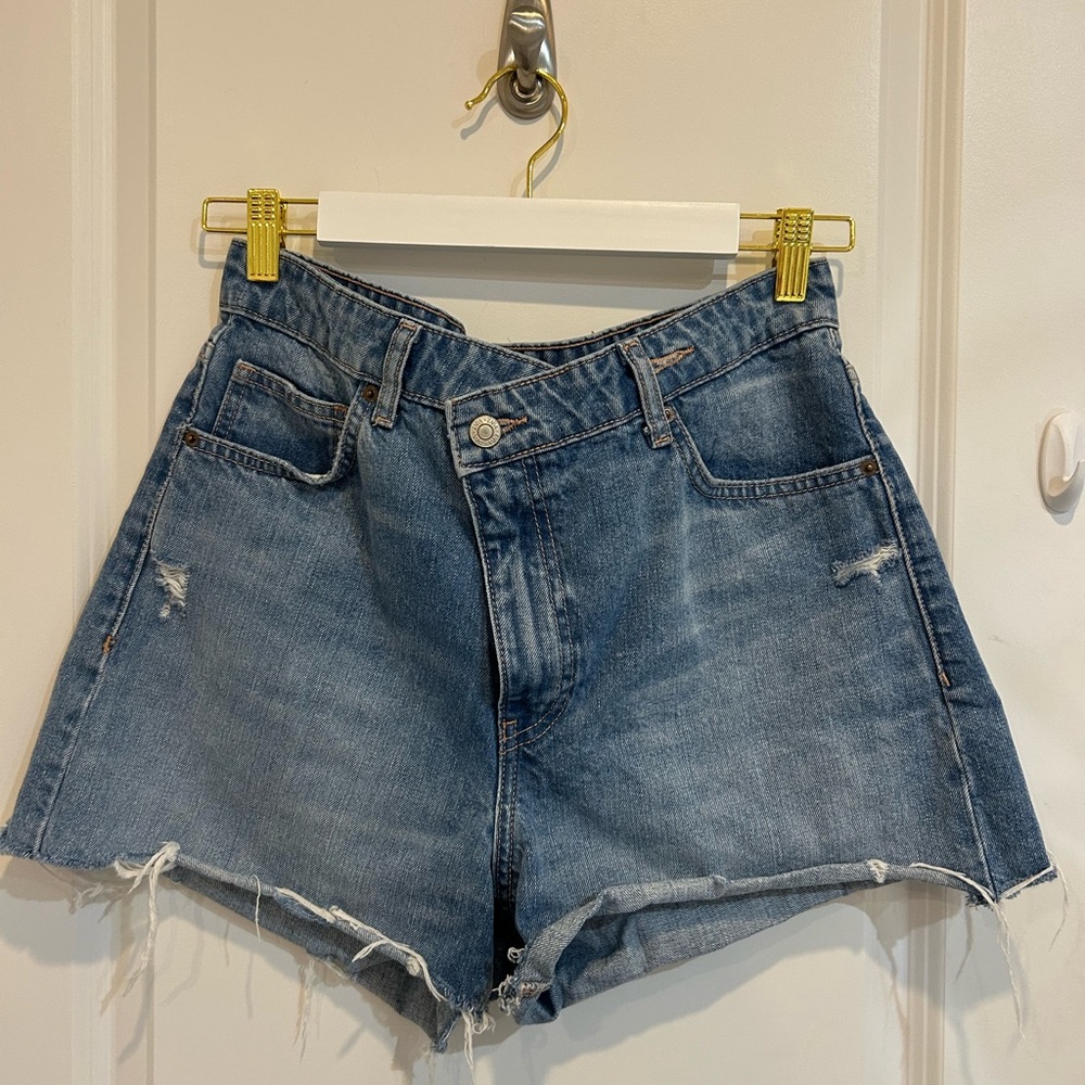 Zara High Waist Distressed Blue Shorts